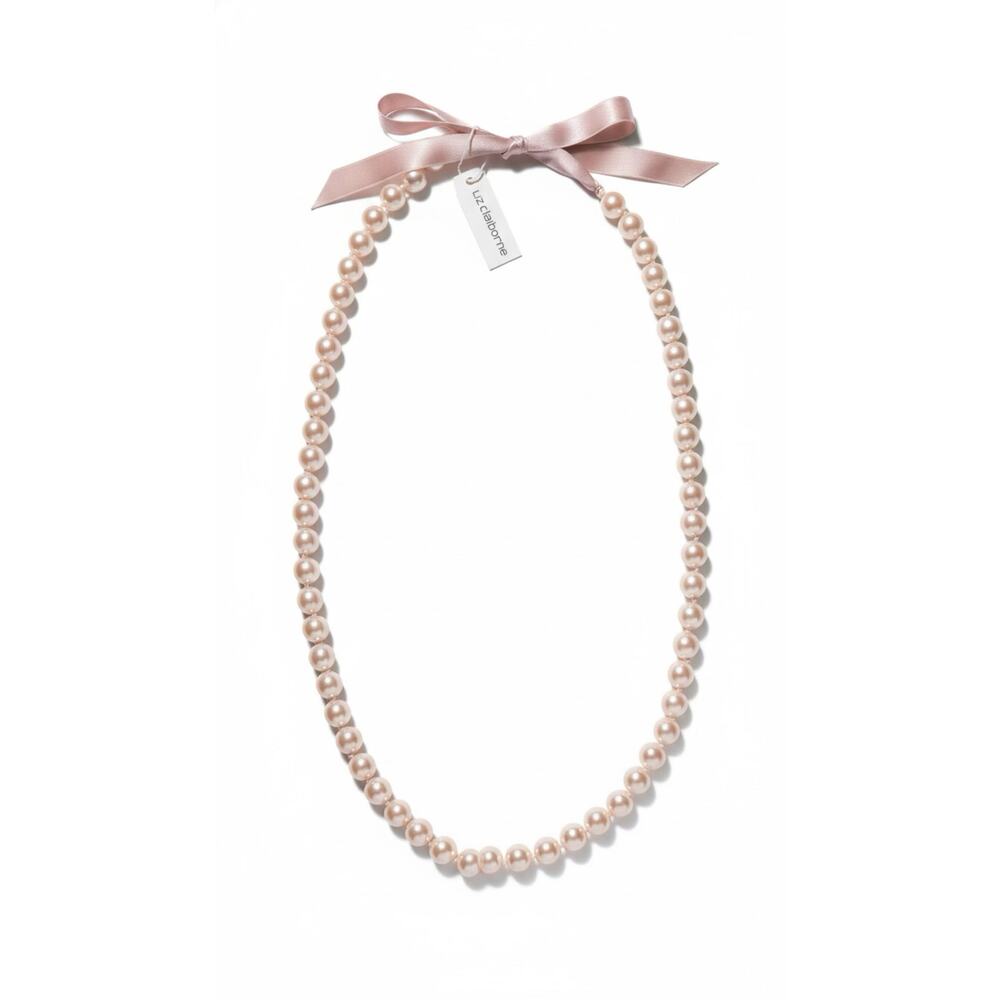 🧚🏻‍♀️ Liz Claiborne Rose Faux Pearl Necklace 32–34” Ribbon Tie NWT Statement